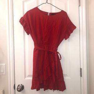 Red faux wrap dress